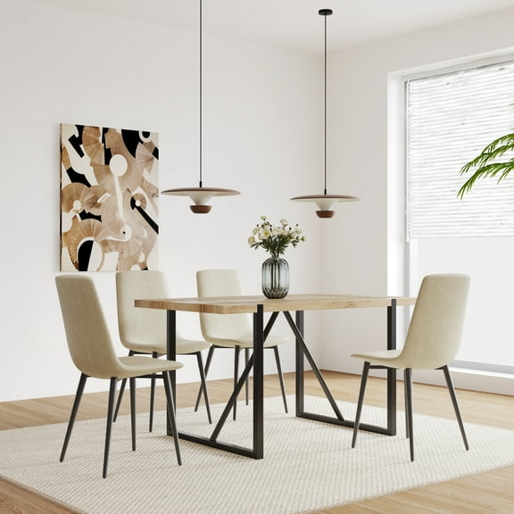 Dining Chairs Set of 4,Modern Kitchen Dining Room Chairs,Upholstered Dining Accent Chairs in linen Cushion Seat and Sturdy Black Metal Legs(Beige)