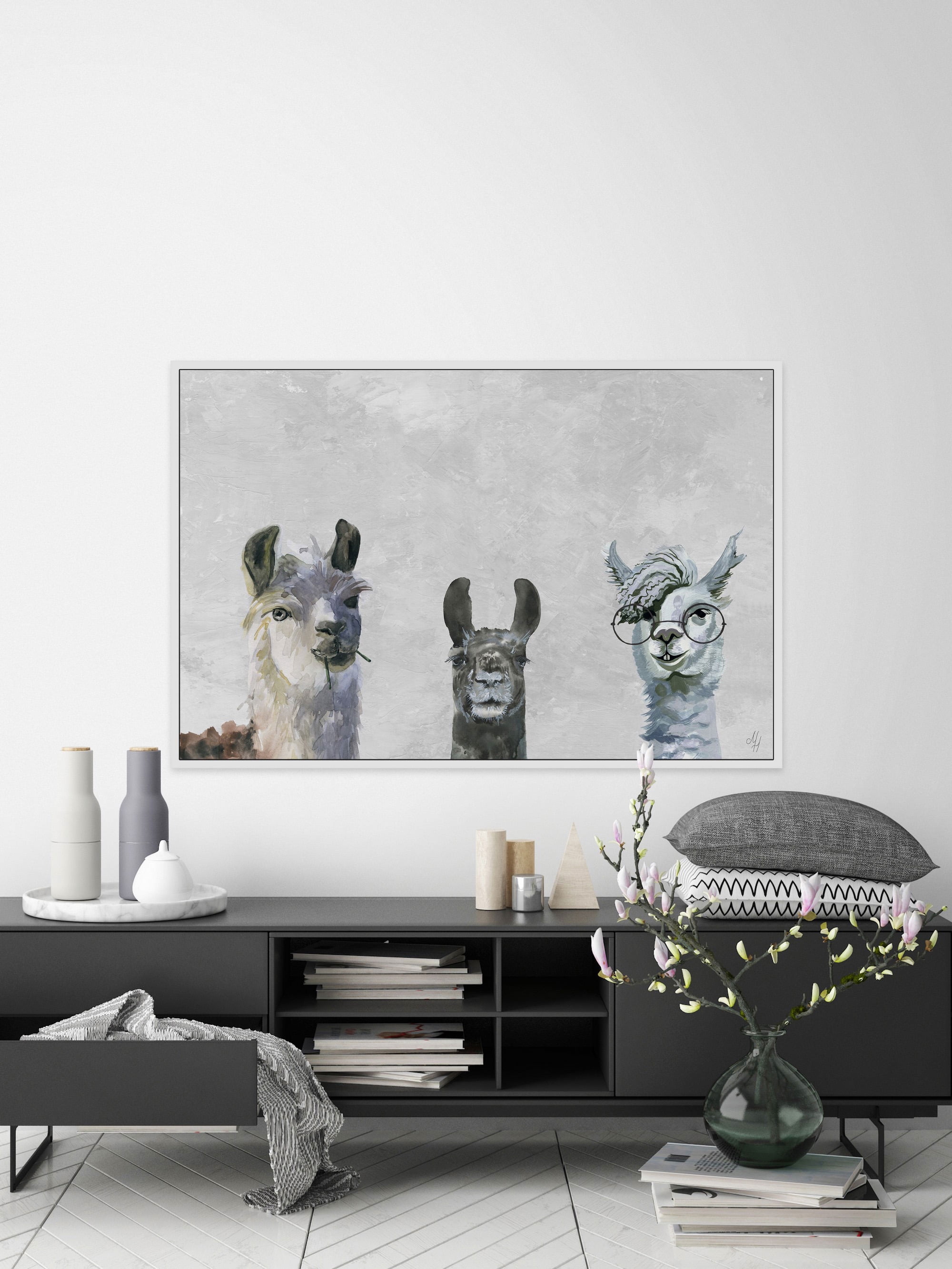 Llama Squad II Floater Framed Painting Print on Canvas