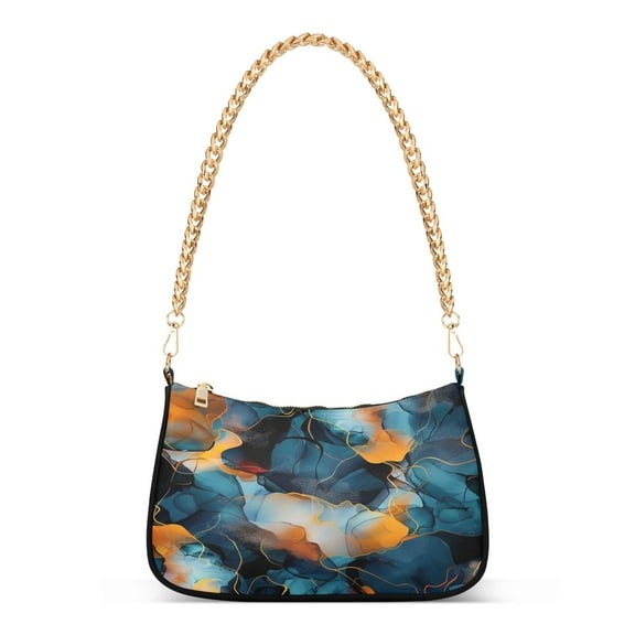 Ryvnso Marble with Blue Womens Chain Shoulder Bag Tote Handbags Clutch Hobo Purse with Zipper for Travel