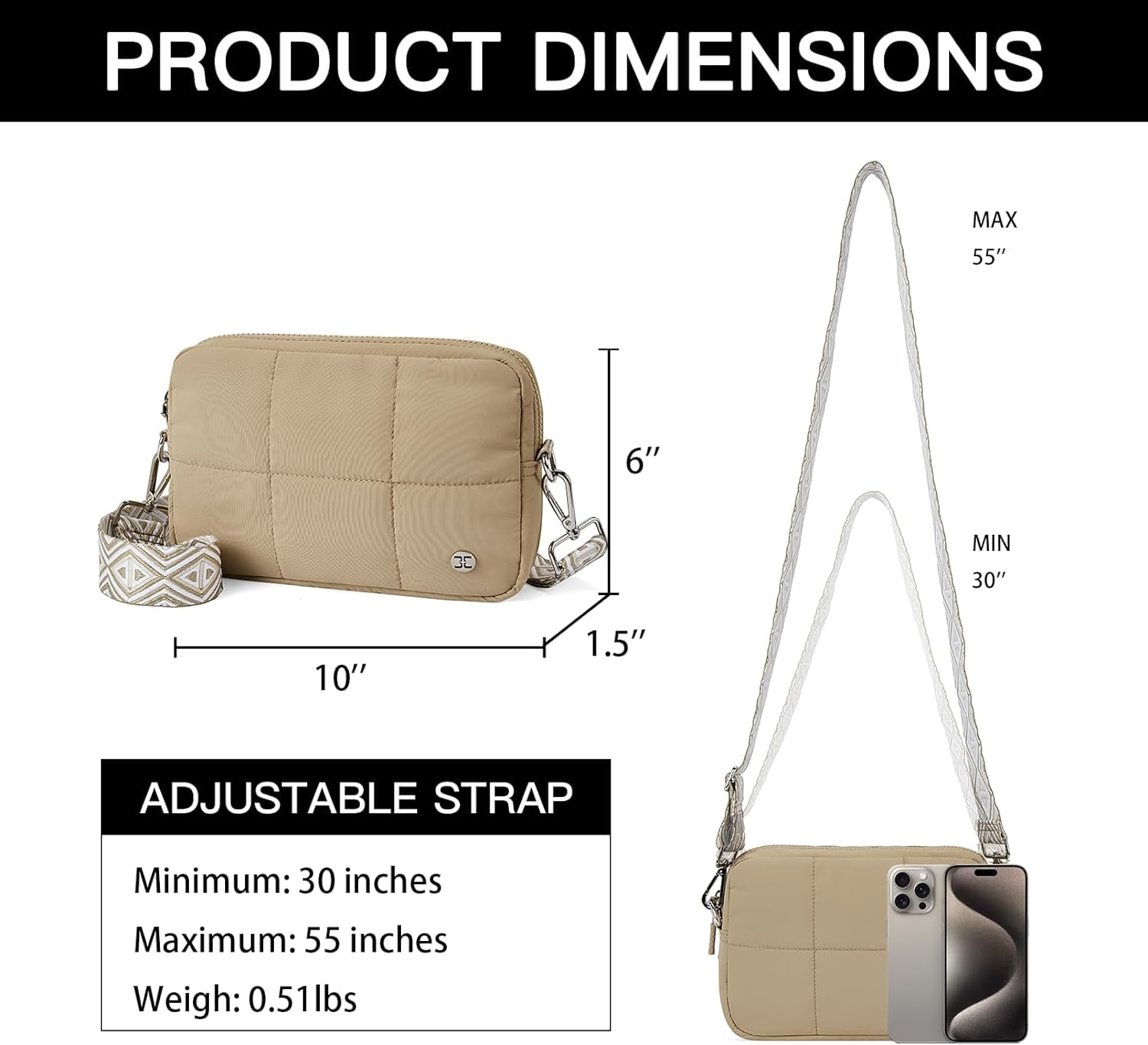 Crossbody Bags for Women Crossbody Purse with Guitar Strap Lightweight Puffer Shoulder Bag for Travel