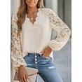 thumbnail image 6 of Women Lace Elegant Blouse Long Sleeve Eyelet V Neck Dressy Party Floral Tops Scalloped V Neck XXL, 6 of 9
