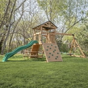 Backyard Discovery Endeavor II Cedar Wood Swing Set, Slide, Play Deck, Double Rock Wall