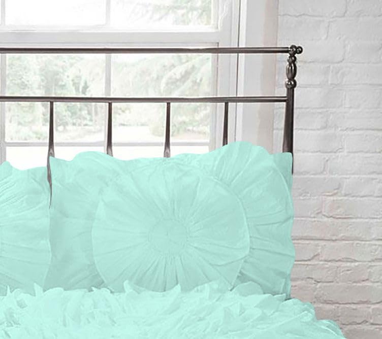 D.N.G. BEDDINGS 1 Piece 100% Egyptian Cotton Circle Ruffle Comforter, 550 GSM Filled Microfiber - Super King Size, Aqua Blue Color - 800 Thread Count