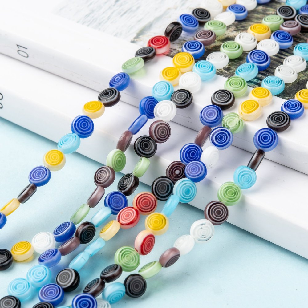 Flat Round Handmade Millefiori Glass Beads Mixed Color 6x3mm Hole: 0.5mm about 65pcs/strand 14.1 inch DIY