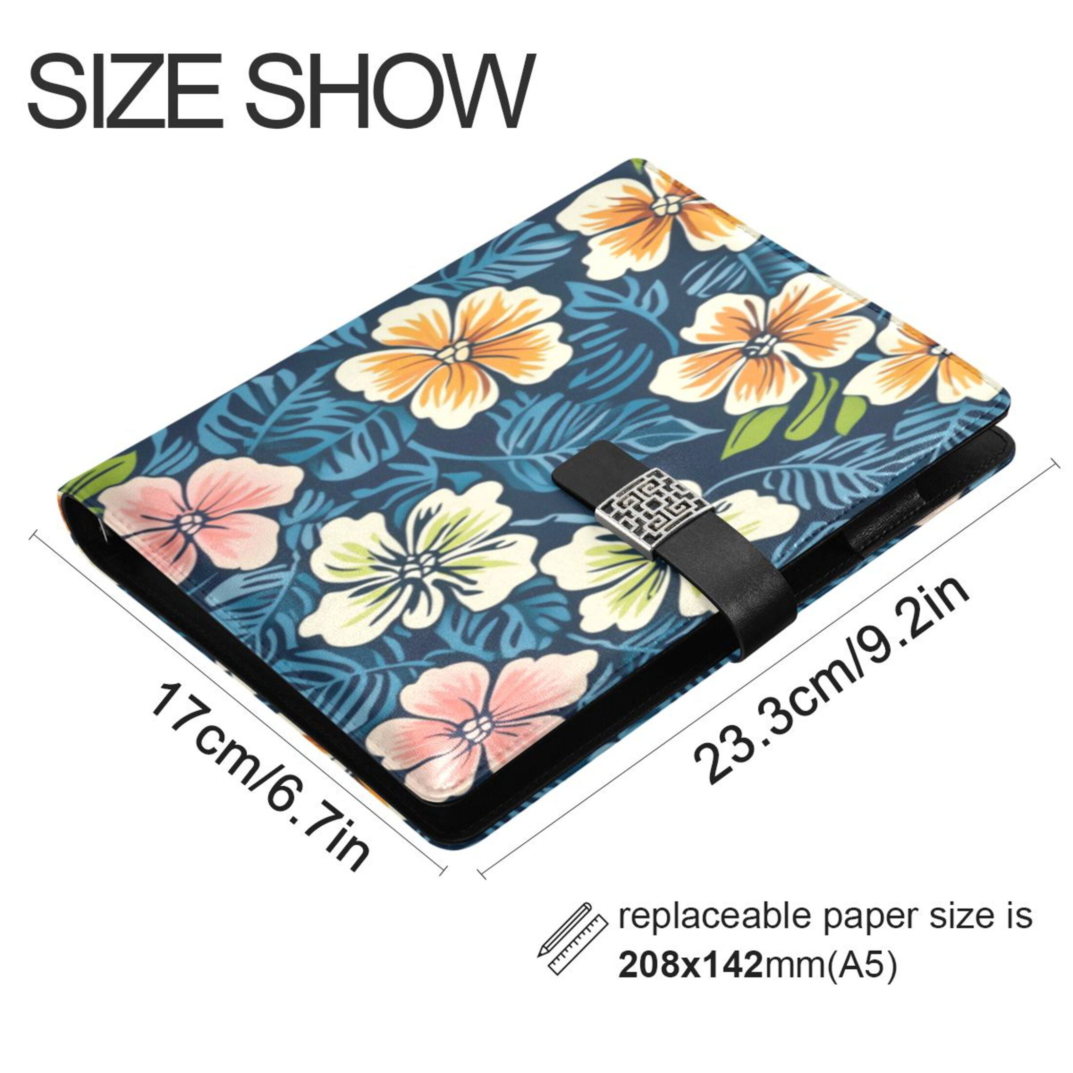 Leather Planner Leather Notebook Notebook Journal Binder Design Pen Pocket Design Convenient for Storage Hawaiian Flower Cartoon