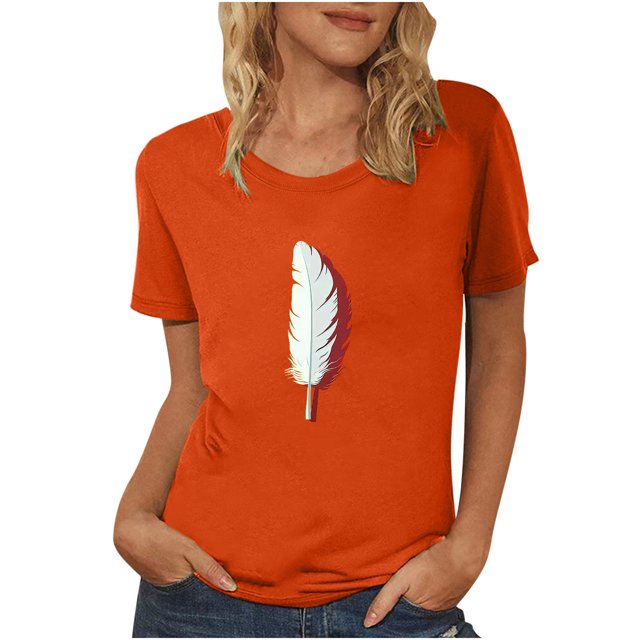 Dadaria Hauts pour Femmes Chemise Orange Manches Courtes T-Shirt Col Rond Été Chandail Blouses L