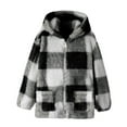 thumbnail image 2 of EnJoCho Girls Fleec𝖾 Sher𝗉a Jacket Full Zip Hooded Plaid Winter Fall Coat Warm Soft Cozy Lined Outerwear Pockets Cute Clothes Kids Girls Jacket Coat 8-14 Years, 2 of 9