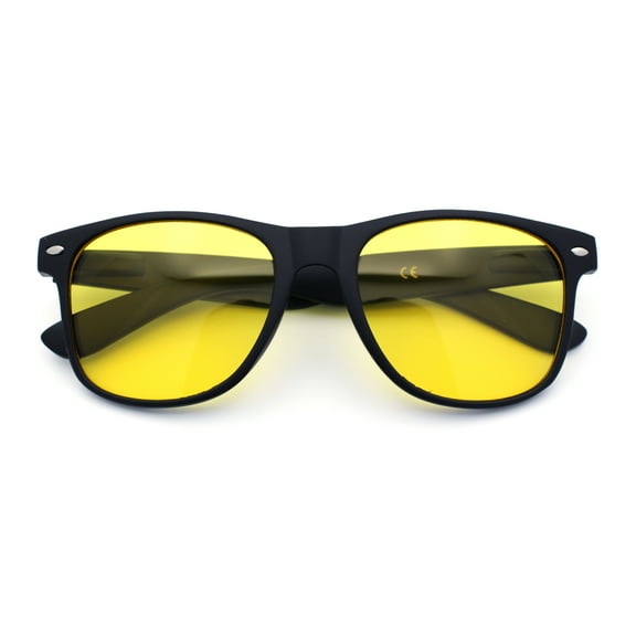 Mens Night Driving HD Yellow Lens Classic Plastic Horn Rim Sunglasses Matte Black