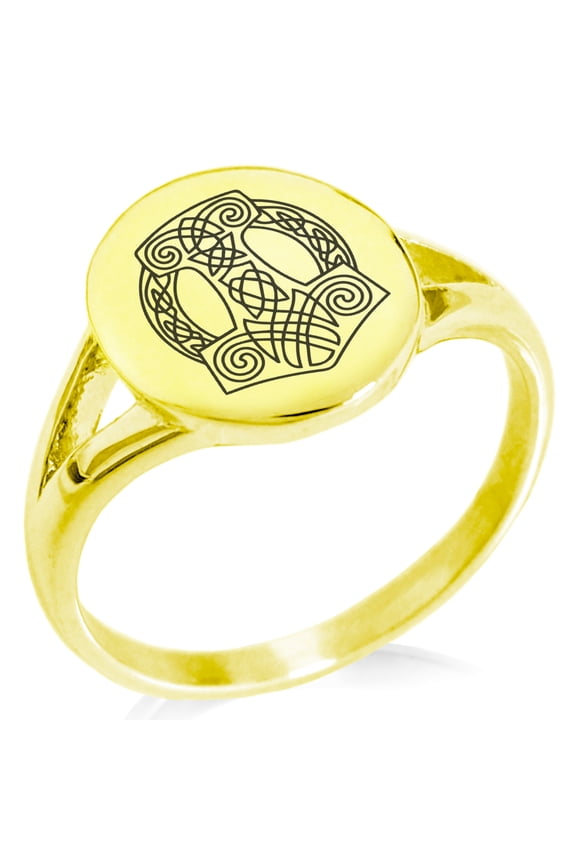 Stainless Steel Majesty Thor's Hammer Mjolnir Viking Minimalist Oval Top Polished Statement Signet Ring