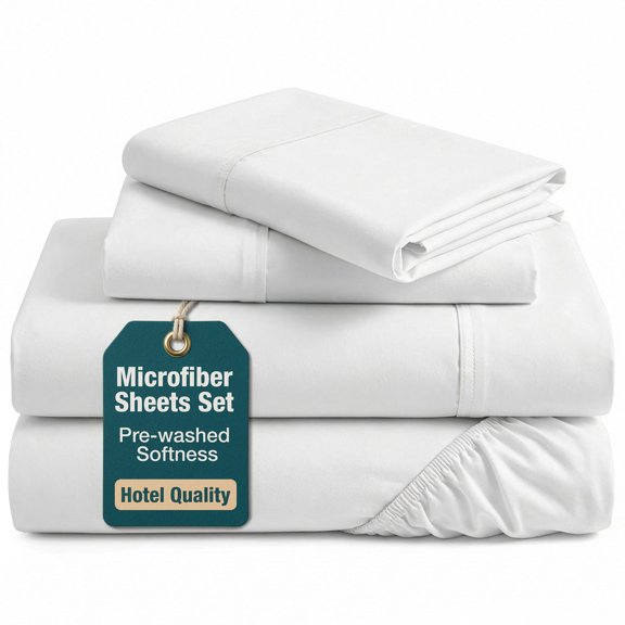 Casa Platino Queen Size Bed Sheets Set - Washed Ultra-Soft Microfiber Queen Bed Sheets - Extra Soft - 4 Piece Set - Bedding Sheets & Pillowcases, Queen-White