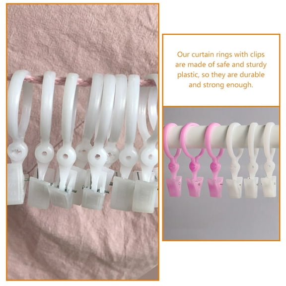LEXSOMEO 50pcs Curtain Clips with Rings Plastic Curtain Ring with Clip Plastic Curtain Clips Drapes Rings