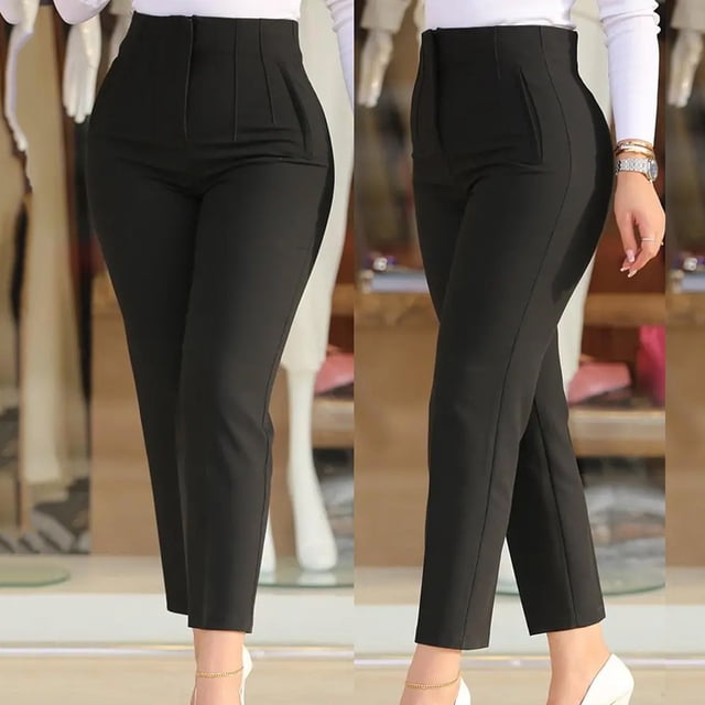 WILLBEST Pantalones Casuales para Mujer, Cintura Alta, Recortados, Lisos, con Cremallera, Holgados, Pierna Ancha, Cintura Elástica con Bolsillos, Estilo de Trabajo de Moda. Extra Grande