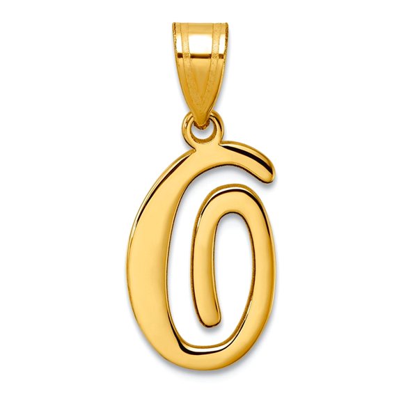 14k Solid Yellow Gold Script Letter O Initial Pendant Necklace 24mm Long 0.8mm Thick Pendant for Women