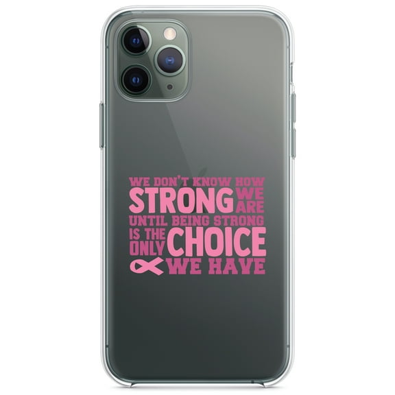 DistinctInk Clear Shockproof Hybrid Case for iPhone 12 Pro MAX (6.7" Screen) - TPU Bumper Acrylic Back Tempered Glass Screen Protector - Pink Ribbon Cancer - How STRONG We Are