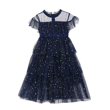 

Wiueurtly Toddler Girls Fly Sleeve Star Moon Paillette Princess Dress Dance Party Ruffles Dresses Clothes Toddler Girls Tulle Dress