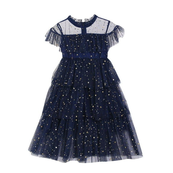 ANINEO Girls Sequin Dress Toddler Shiny Rainbow Stars Tulle Dresses Ruffle Sleeve Birthday Party Photo Sparkly Dresses