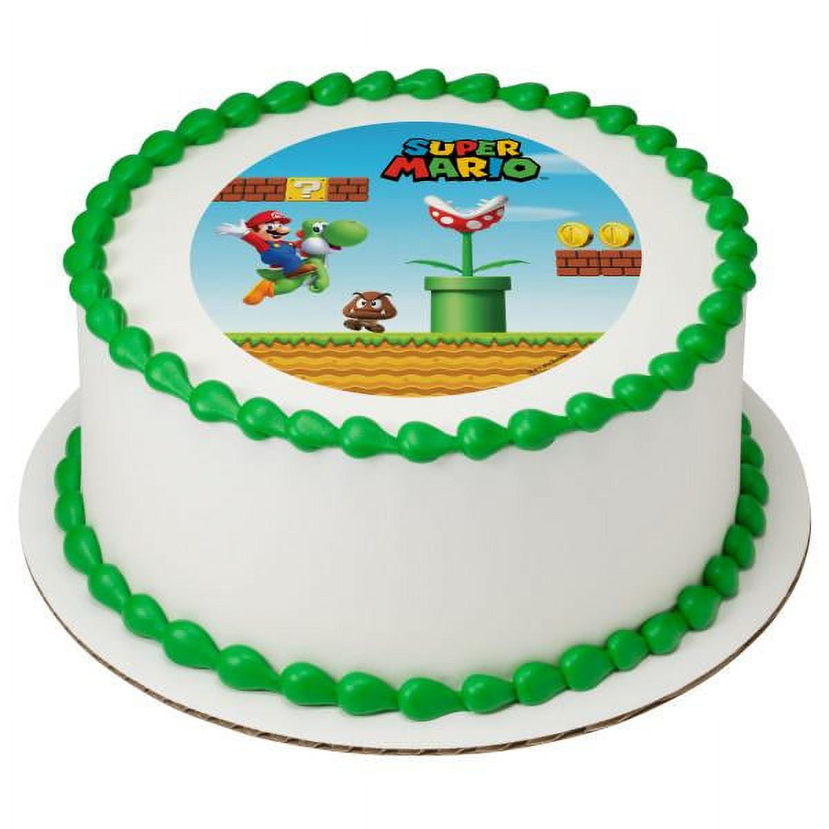 BuySeasons 266339 Super Mario Kingdom 7.5 in. Round Edible Cake Topper