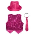 thumbnail image 4 of Alvivi Boys Sequins Waistcoat Hip-Hop Street Dance Stage Performance Vest Jacket with Hat Necktie Rose Red 8-9, 4 of 5