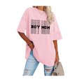 thumbnail image 3 of Camisa informal de gran tamaño con estampado de letras, mangas cortas, color rosa, talla XL, blusa estampada con cuello redondo, 3 of 5