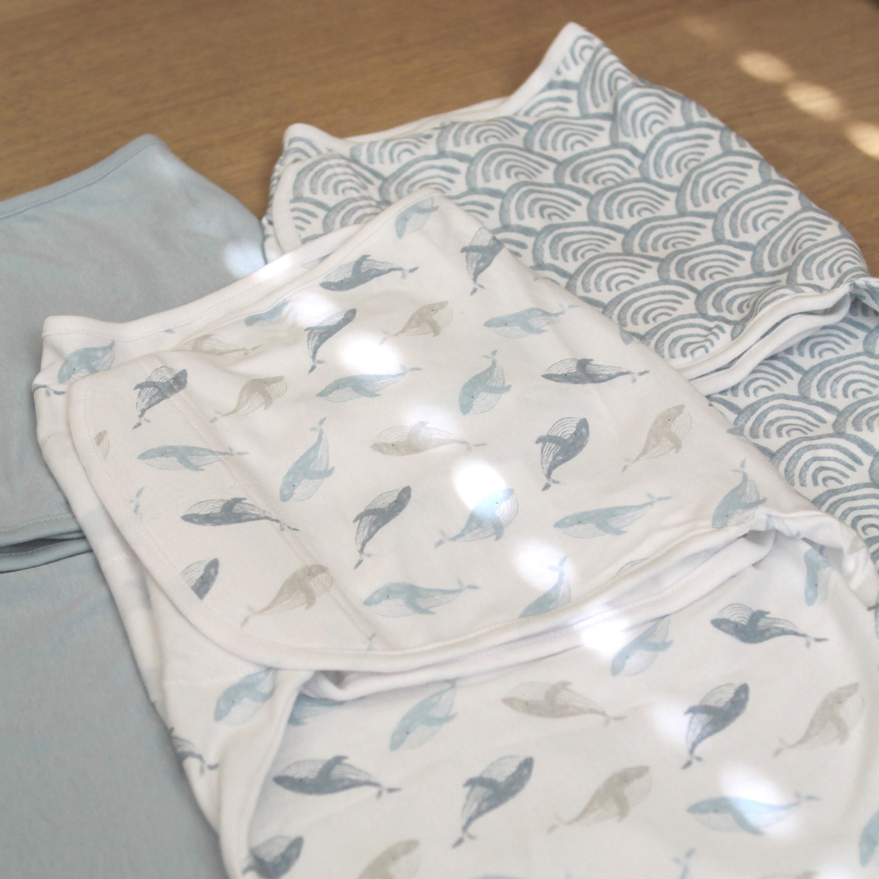 aden + anais Essentials No Zip Wrap Swaddles, At Sea, Blue, Boys, Newborn, 0-3 Months, 3-Pack