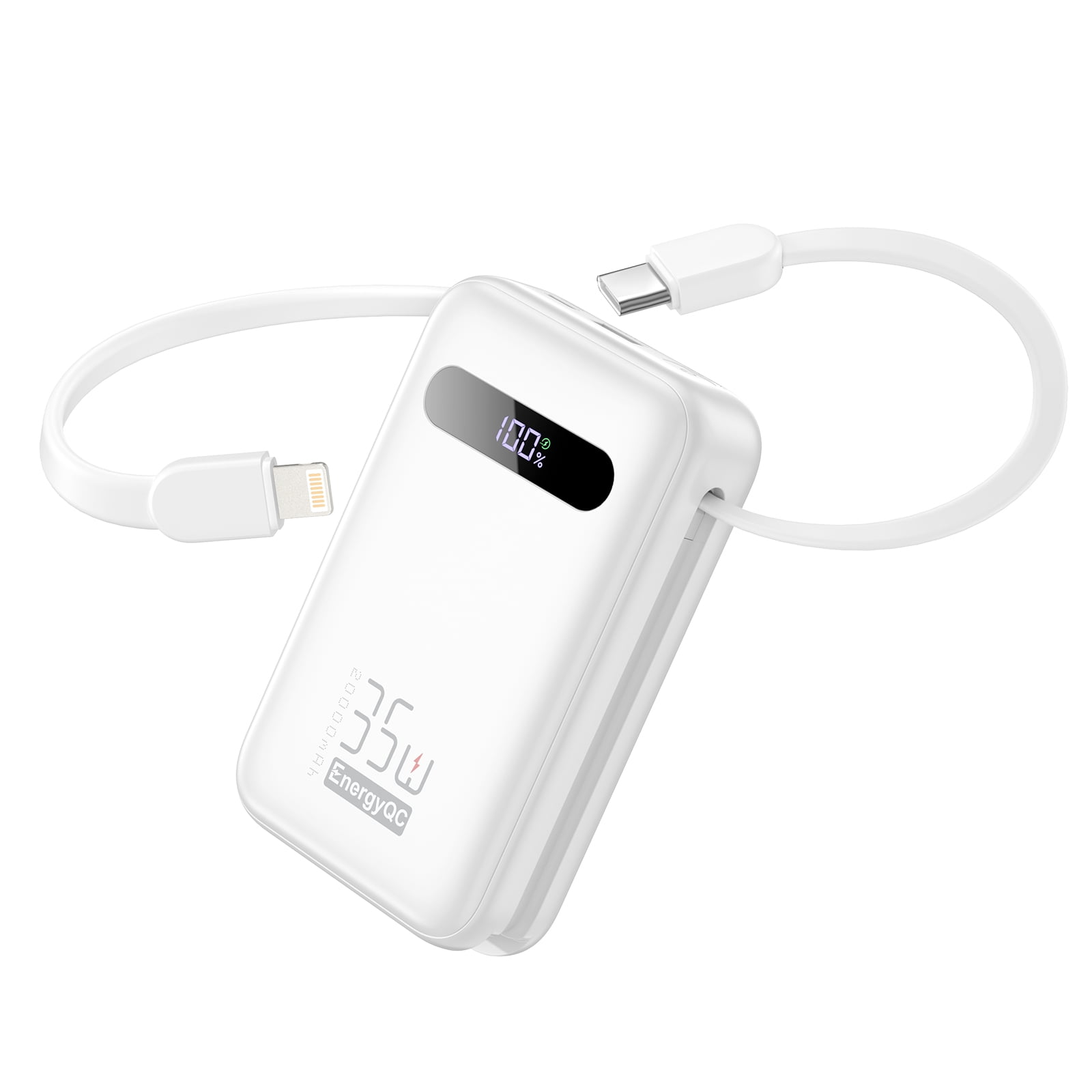 EnergyQC 20000mAh Power Bank, Fast Charging Portable Charger for iPhone 16/15/14 Series, Galaxy, White