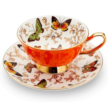 Gardenia Fields 6 oz Orange Bone China Cup and Saucer Set of 1
