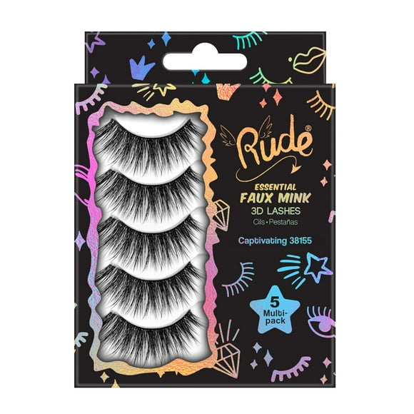 Paquete de 5 pestañas Rude Essential Faux Mink 3D