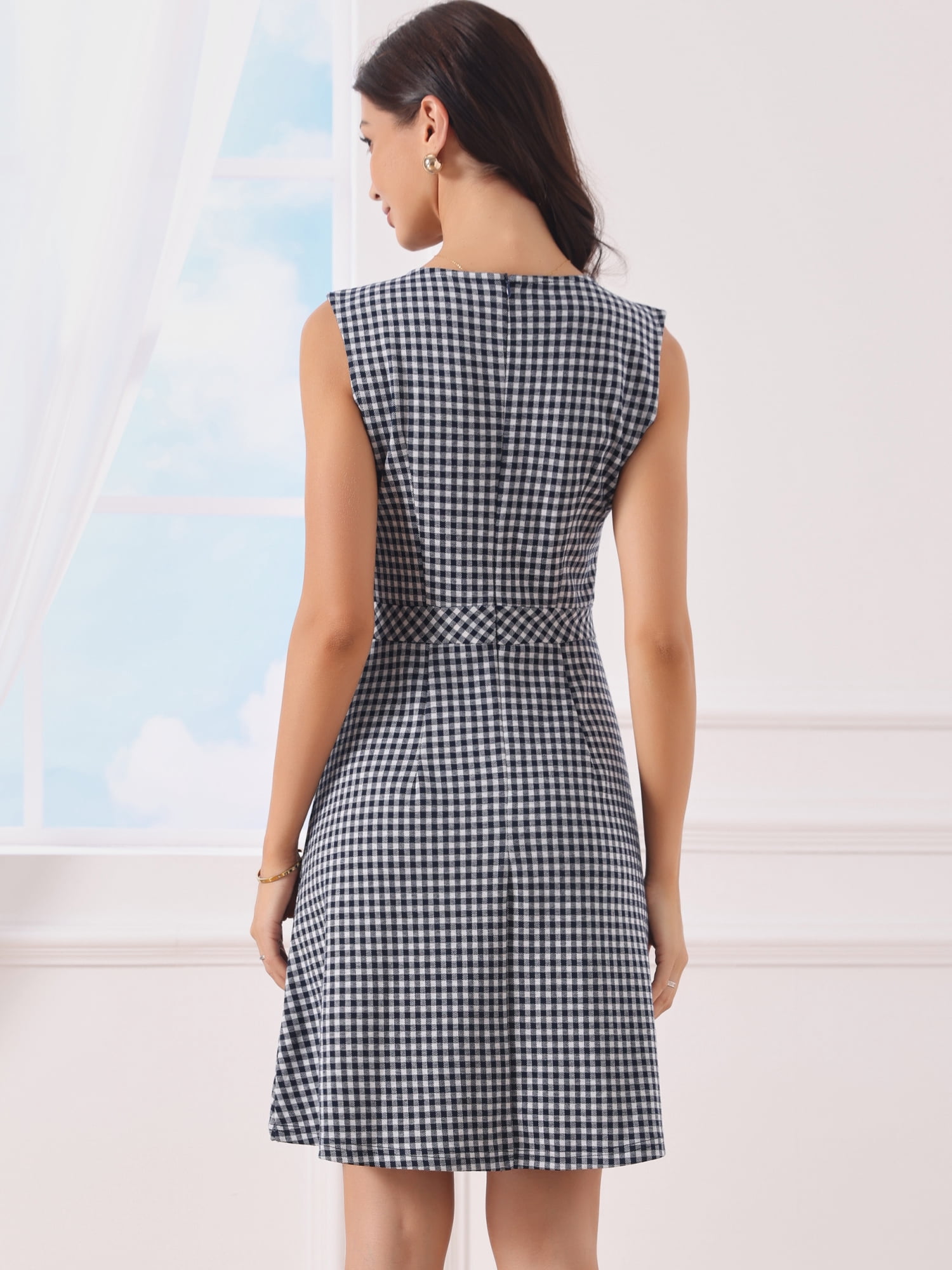 DARING DIVA Women's Plaid Dress Sleeveless A Line Houndstooth Dress XL Dark Royal Blue