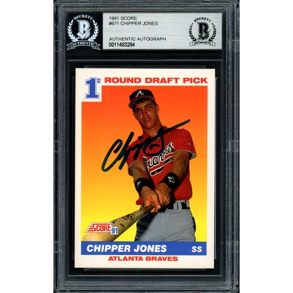 Chipper Jones Autographed 1991 Score Rookie Card #671 Atlanta Braves Beckett BAS 155936