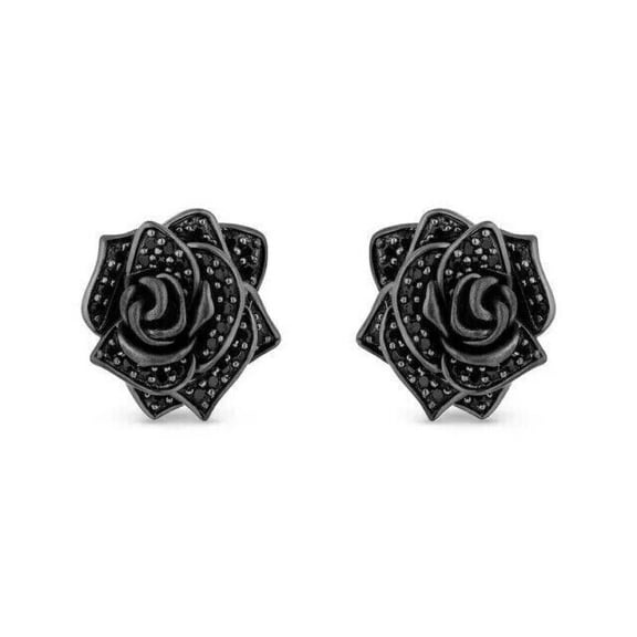 2 Ct Round Cut Lab Created Diamond Women Fancy Stud Earrings 14K Black Gold Plated