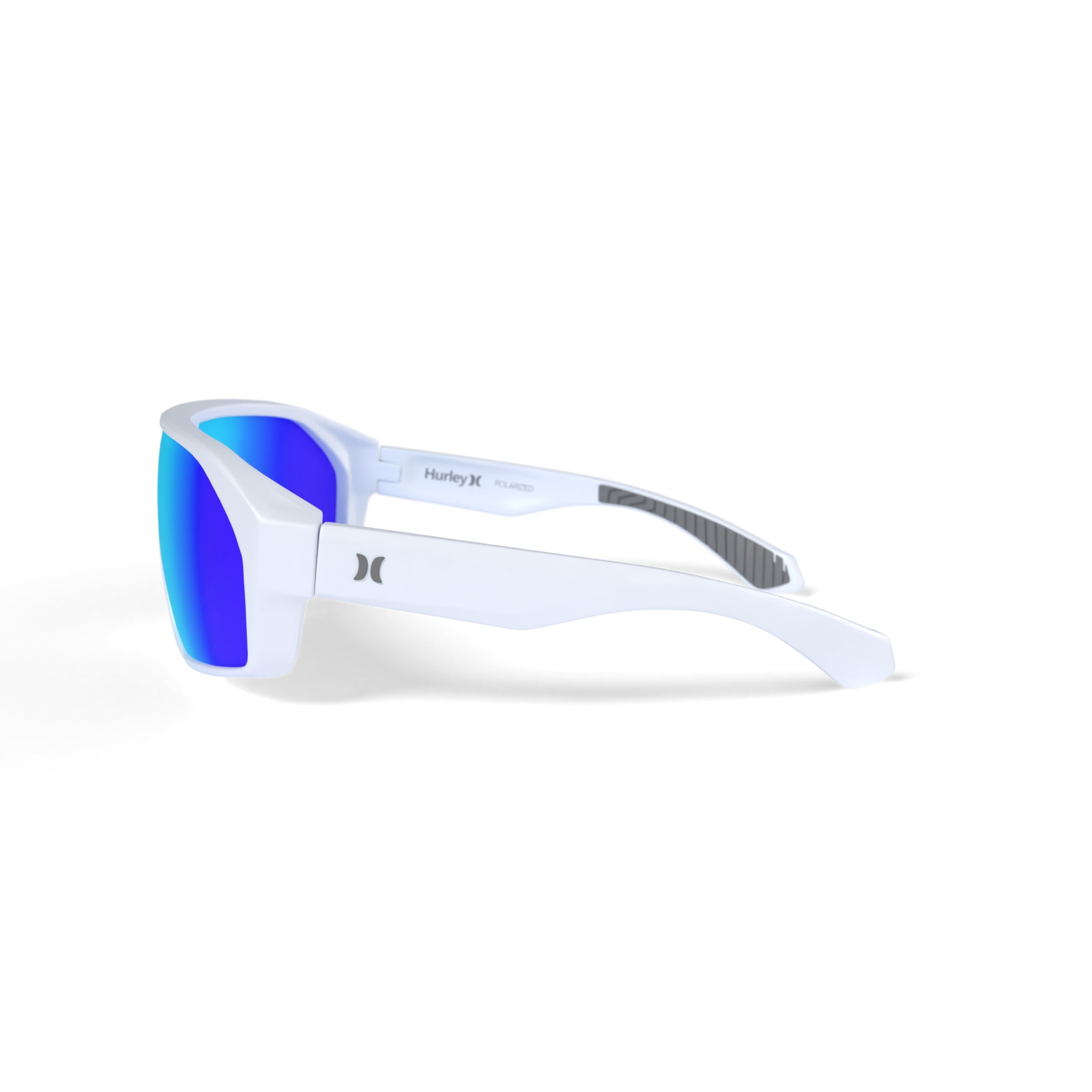 Hurley Scar - HSM1017PS_105, shield sunglass, white frame & smoke + ice blue mirror polarized lens + ar coating