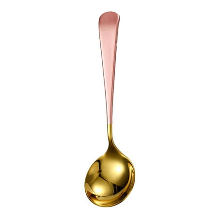 

Stainless Steel Long Handle Mixing Spoon Round Head Soup Spoon Food Serving Scoop for Home Restaurant (Pink)