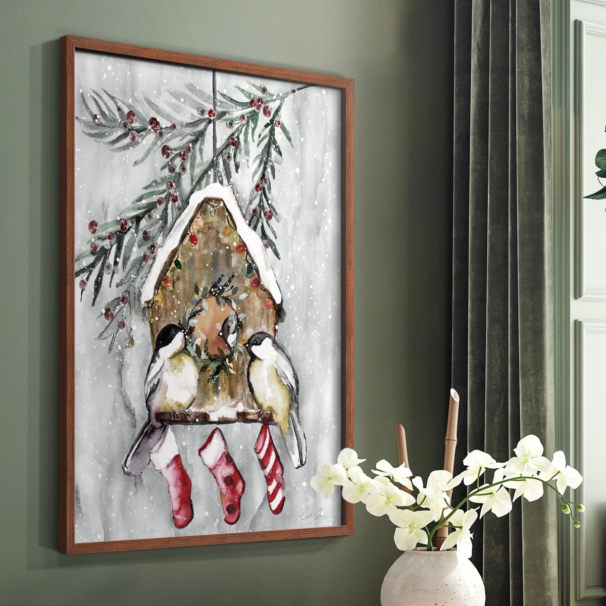 Winter Birds Framed Print - Solid Wood in Single Picture Frame Solid Wood 2 Framed Print