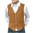 thumbnail image 2 of YUNAFFT Boys Suede-Like Vest Western Style Button Front Sleeveless Lightweight Spring Fall Jacket 3-12Y, 2 of 8