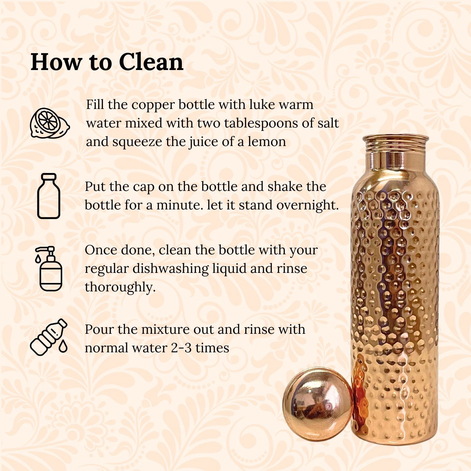 SuperGeneriX 34 oz Copper Water Bottle - Leakproof Travel Bottle (Copper Hammered)