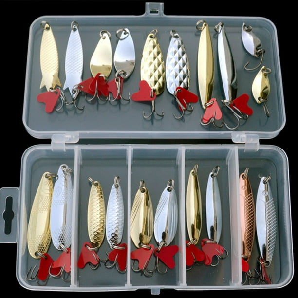 Redcolourful 21 Pcs Fishing Lures Set Metal Sequins Spoon Bait Artificial Hard Bait With Fishing Hook Plastic Box Packing A
