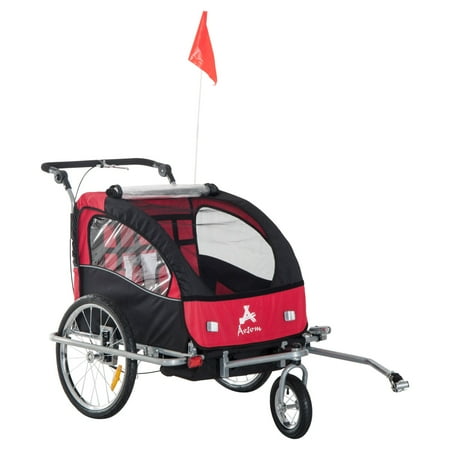 Aosom Elite II 3-in-1 Double Child Bike Trailer/Stroller/Jogger, Red/Black