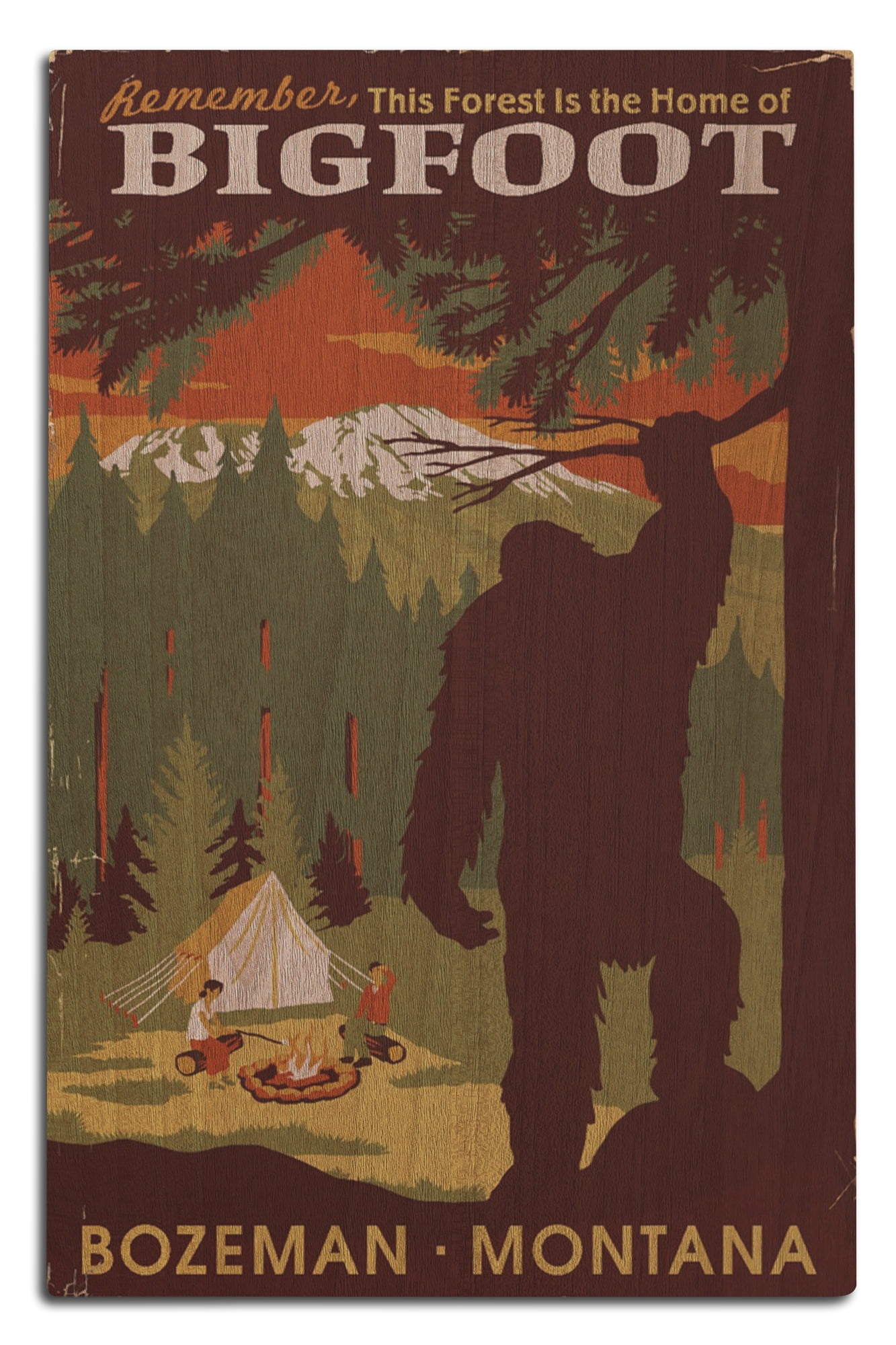 Bozeman, Montana, Home of Bigfoot Birch Wood Wall Sign (12x18 Rustic ...