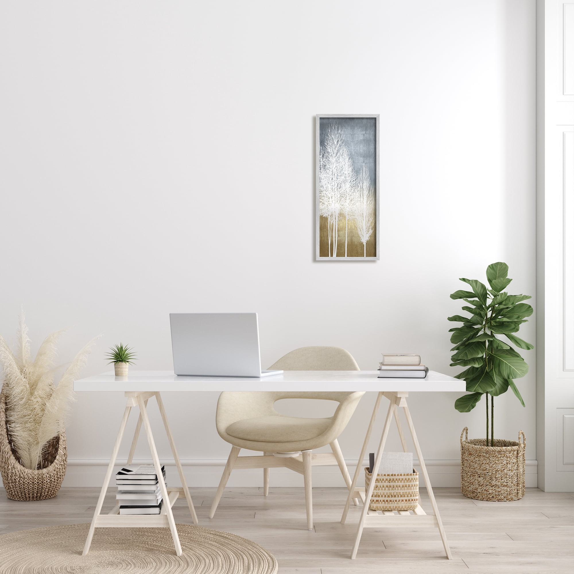 Stupell Industries Tall Tree Line Bare White Trees over Abstract Pattern, 10 x 24, Designed by Kate Bennett