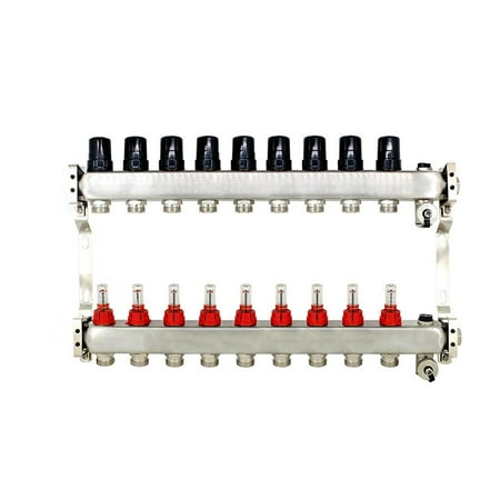 

9way BSP underfloor heating ufh manifold with flow meter topmeter for under heat flooring room radiant radiator