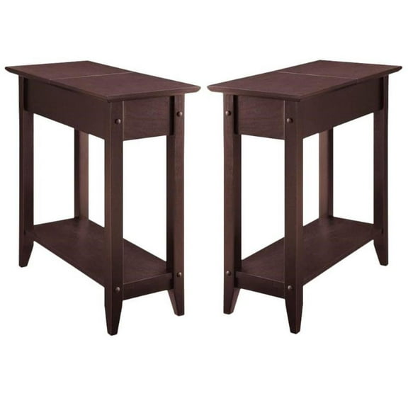 Home Square Flip Top End Table - Espresso Wood Finish - Set of 2