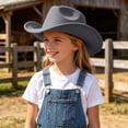 thumbnail image 2 of Xudanell Kids Western Cowboy Hat for Girl Boy Wide Brim Beach Cowgirl Hat with Belt Buckle Cattleman Cowboys Hats (Grey, 4-10 Years), 2 of 9