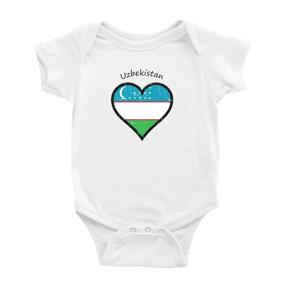 Uzbekistan Flag Heart Love Cute Baby Clothing Bodysuits Boy Girl Clothes