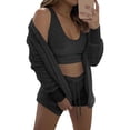 thumbnail image 3 of STARVNC Women Tie Waist Long Sleeve Crop Tank Fleece Cardigan Shorts 3 Piece Sets, 3 of 4