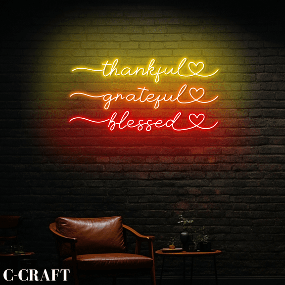 C-CRAFT Thankful Grateful Blessed Thanksgiving Neon Sign LED Light Acrylic Wall Decorations