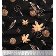 thumbnail image 1 of Soimoi Black polyester Crepe Fabric Scissor & Autumn Leaves Print Fabric by the Yard 52 Inch Wide, 1 of 3