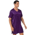 thumbnail image 2 of inhzoy Mens Satin Pajamas Short Sleeve Silk Nightshirt V Neck Nightwear Nightgowns Purple XL, 2 of 9
