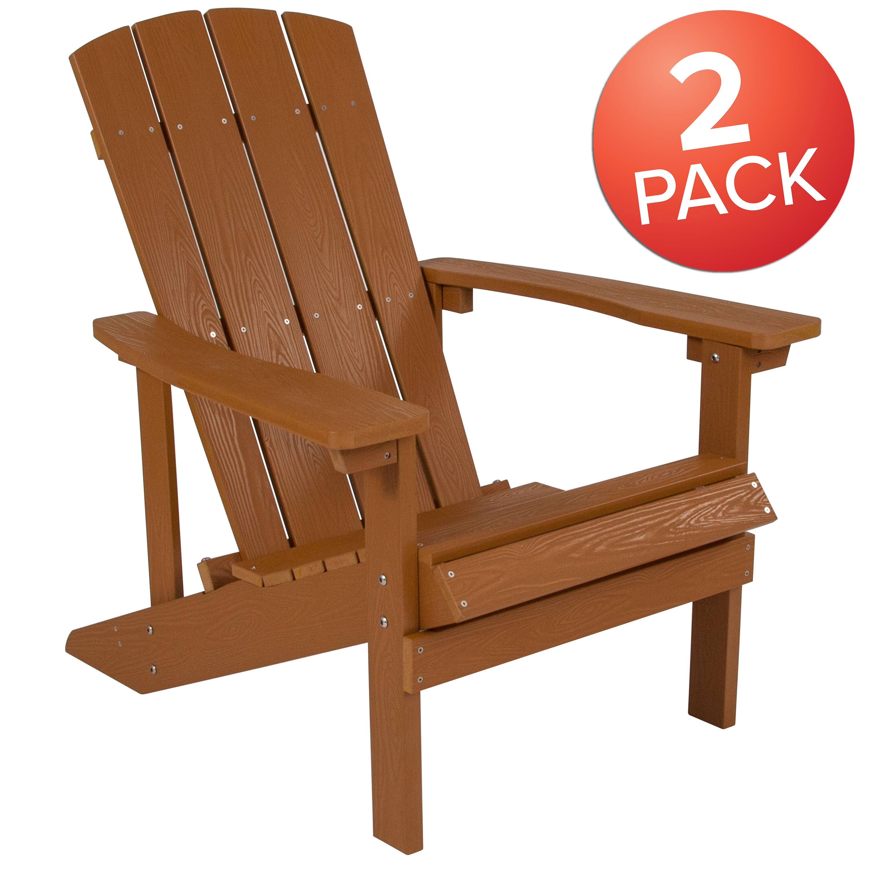 Emma + Oliver Set of 2 Outdoor Teak All-Weather Poly Resin Wood Adirondack Chairs