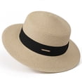 thumbnail image 2 of Womens Beach Straw Sun Hat Summer Classic Boater Sun Hat Panama Short Brim Fedora for Party Travel, 2 of 5