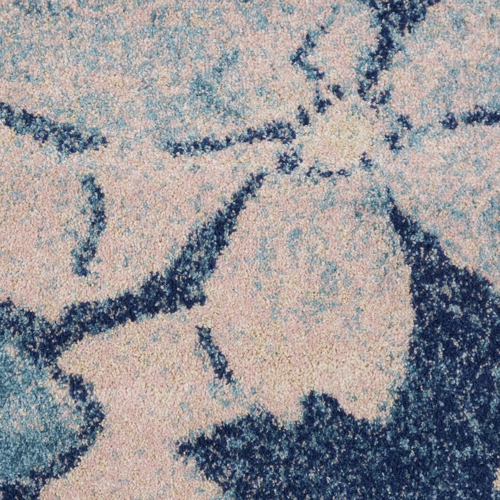 Serene Distressed Floral Navy/Pink 8' x 10' Area Rug, (8' x 10')